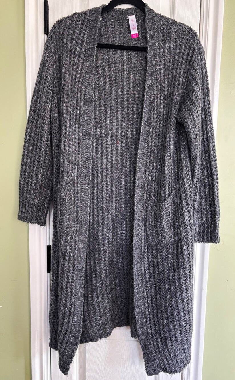 No Boundaries Gray Chunky-Knit Acrylic Open Front Cardigan Sweater Pockets XL